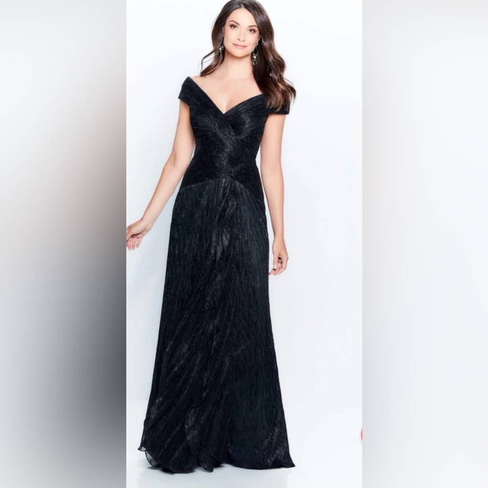 Montage by Mon Cheri - 219975 Portrait V-Neck Cascading Ruffled Gown